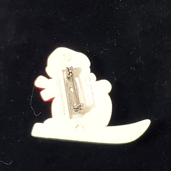 Vtg Avon Snowman Skiing Brooch Pin Winter Holiday Christmas 1.5" Made Hong Kong - Picture 2 of 4